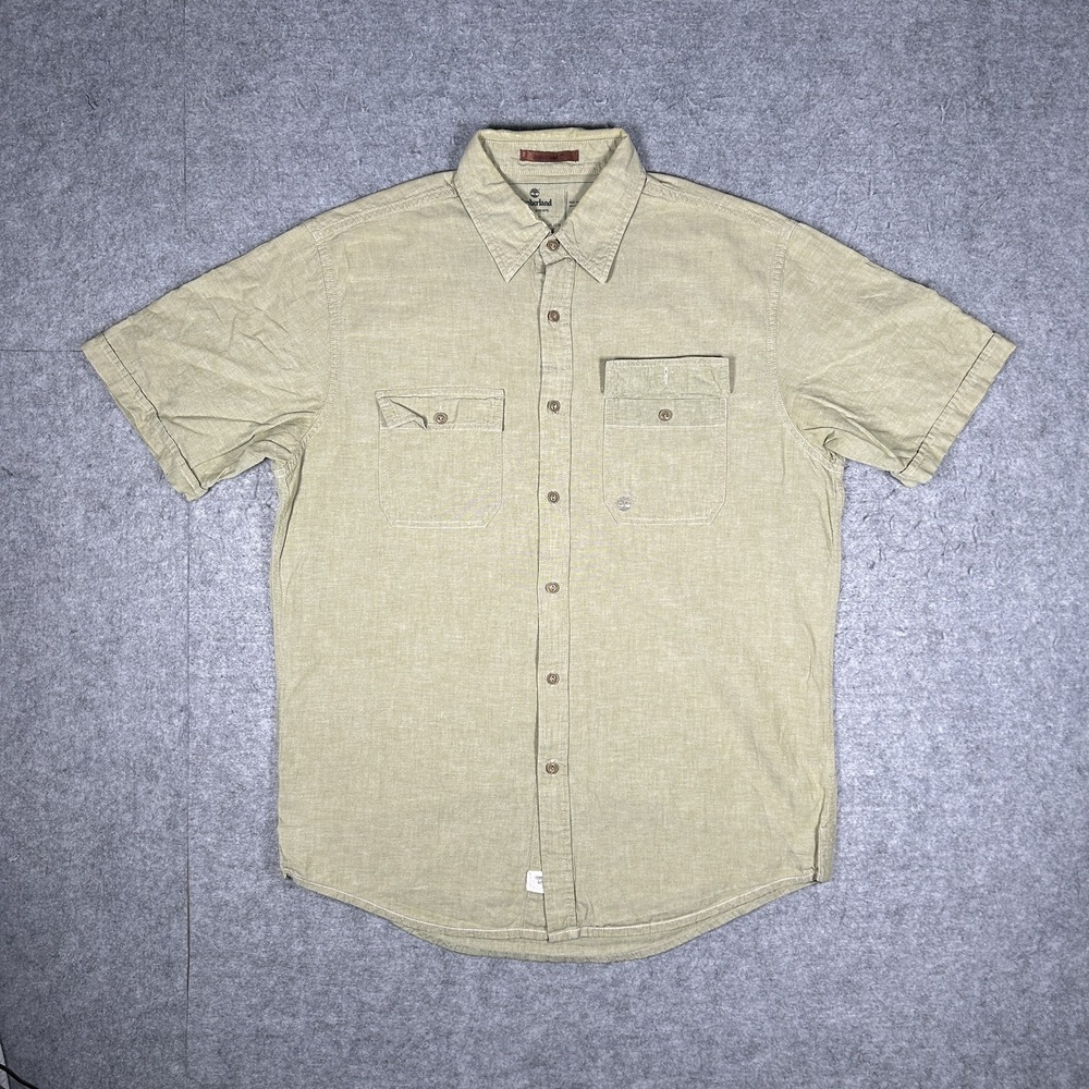 Timberland Earthkeepers Button Down Shirt Mens Medium Khaki Green Linen Workwear